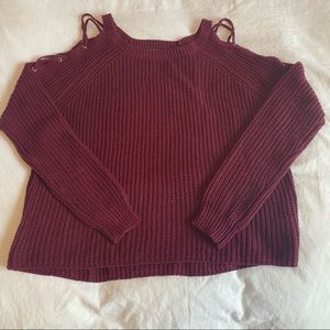 Burgundy Knit Sweater with Shoulder Detailing